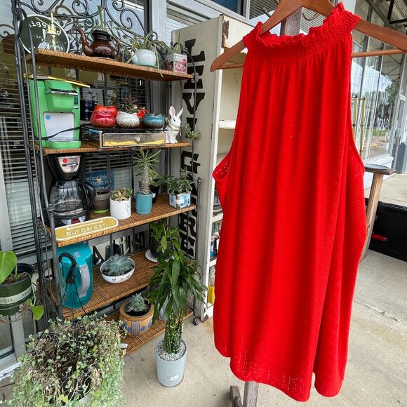 NWT Cato Women's Plus Size 26/28W Fiery Red Sleeveless Eyelet Tunic - Picture 13 of 16